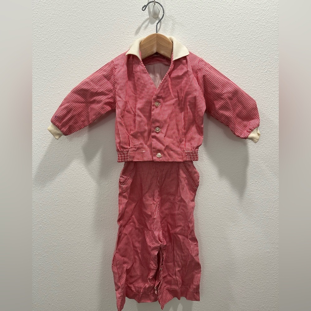 Danny Dare vintage 60s 70s houndstooth red Two-Piece Outfit jumper overalls